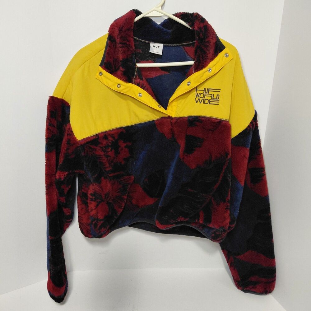 HUF Worldwide Yellow Sativa Sherpa Pullover Floral Body Women's Medium
